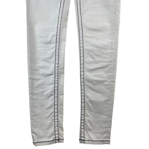 MISS ME Womens 26 Skinny Jeans White Black Saddle Cross Stitch Embellished Y2K - Picture 4 of 9